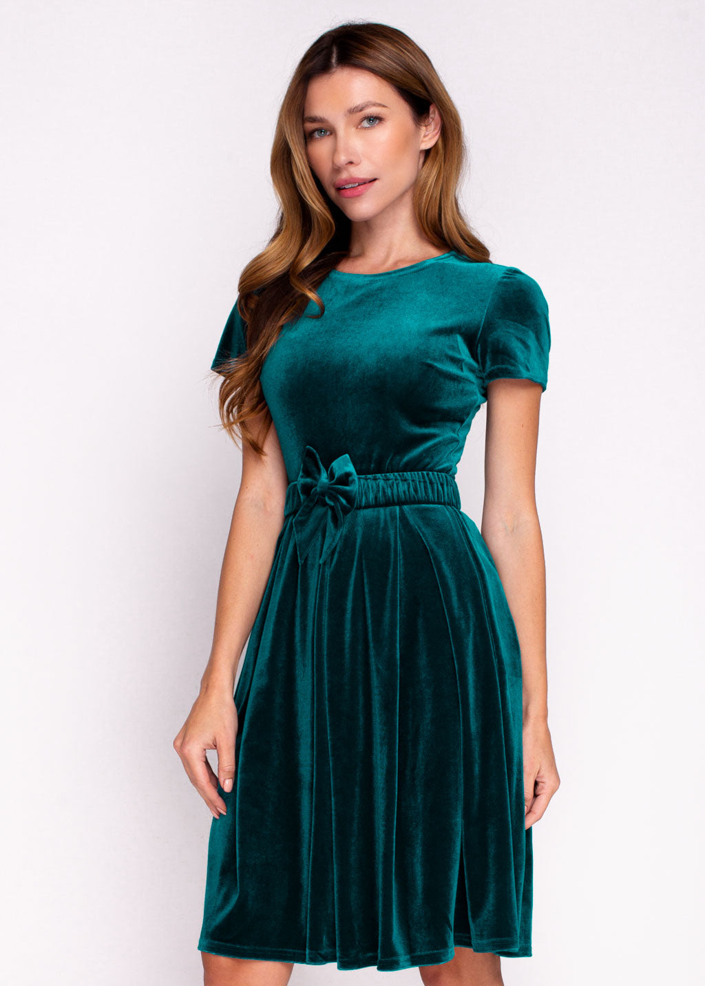 Mommy and me teal green velvet adult dress