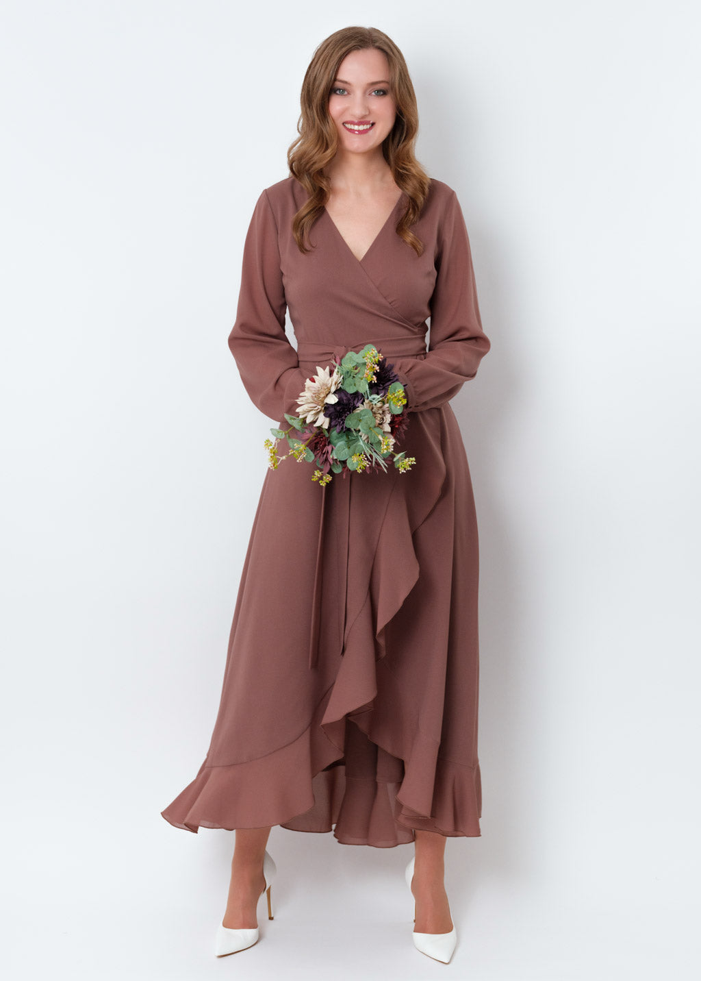 Cappuccino chiffon wrap dress