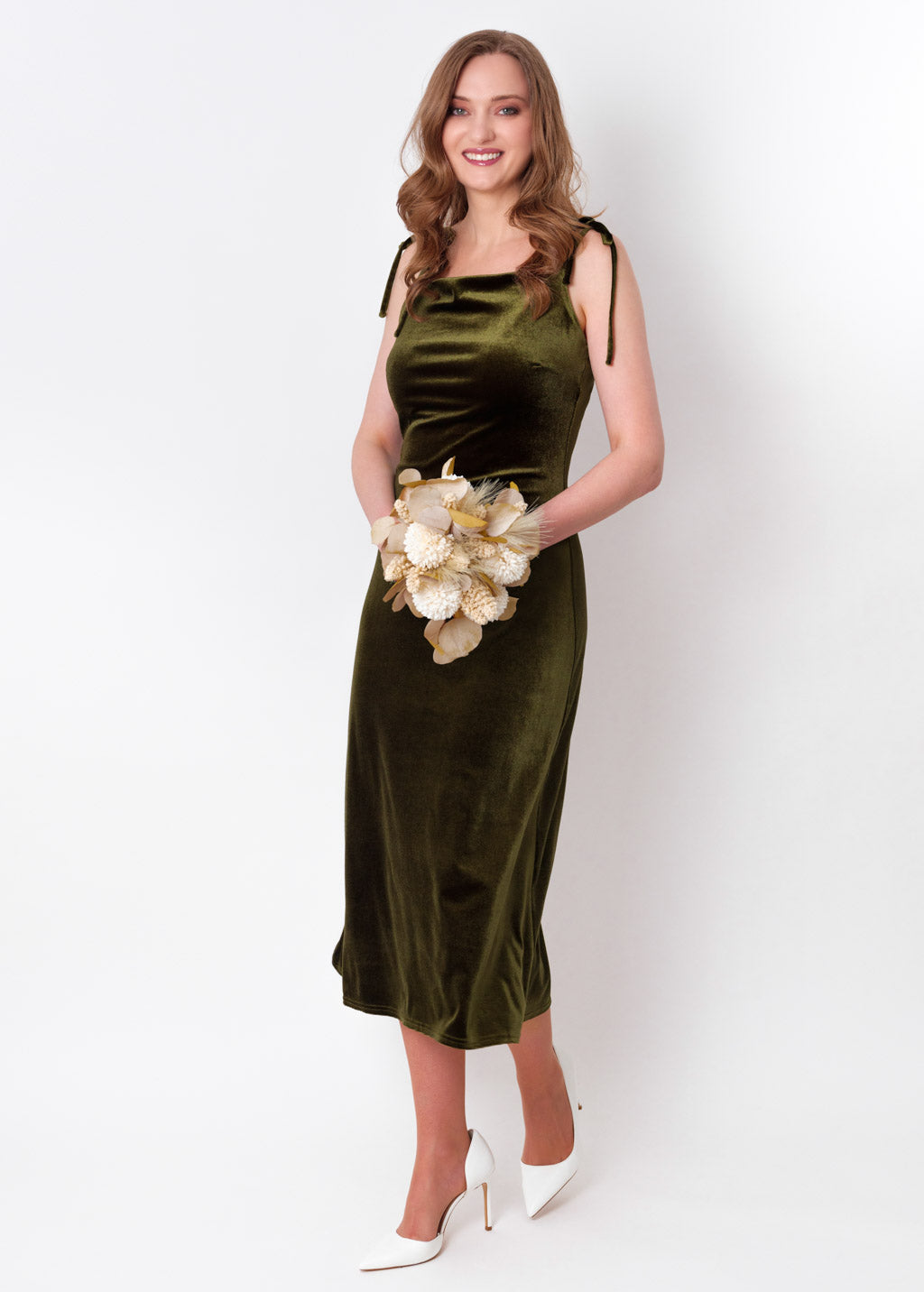 Olive green slip velvet bodycon dress