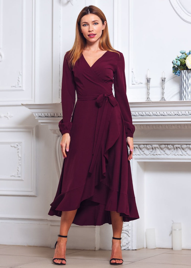 Dark burgundy wrap dress