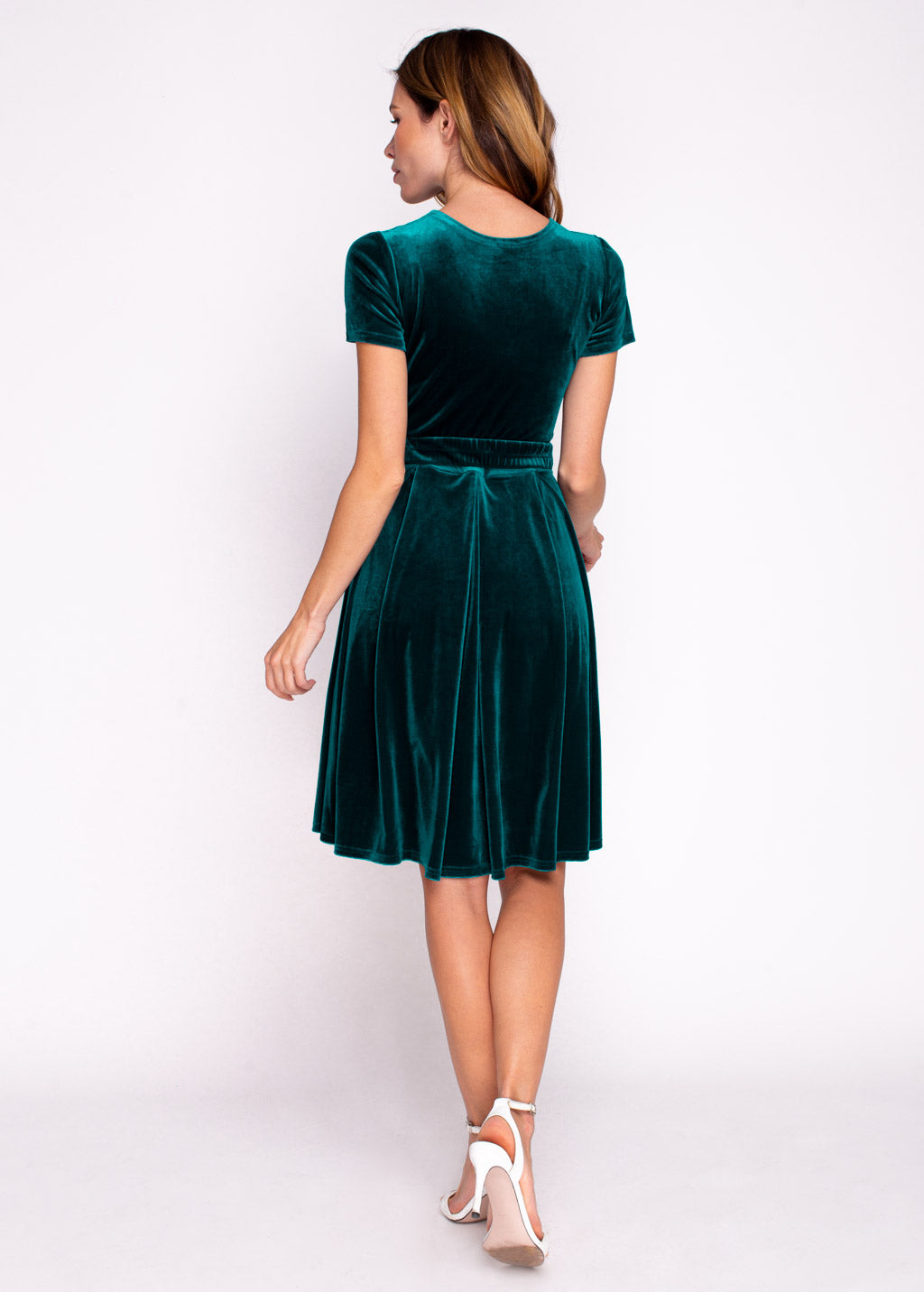 Teal green velvet dress with belt