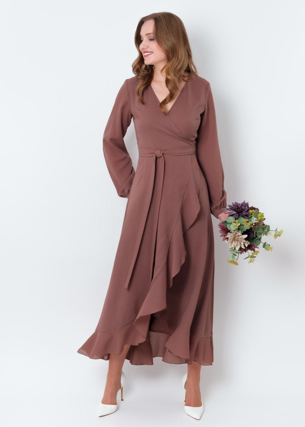 Cappuccino chiffon wrap dress