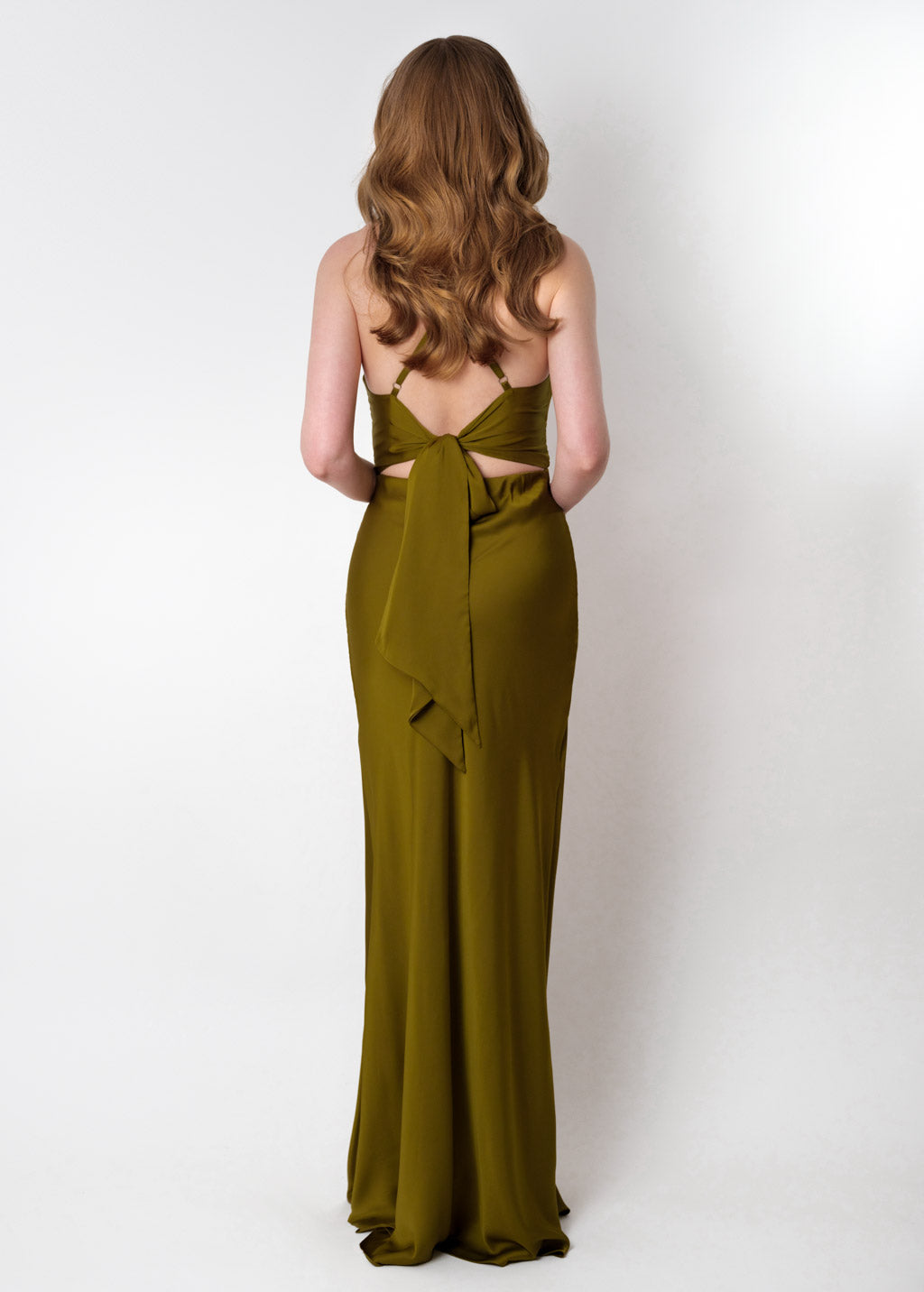 Olive silk slip slit dress