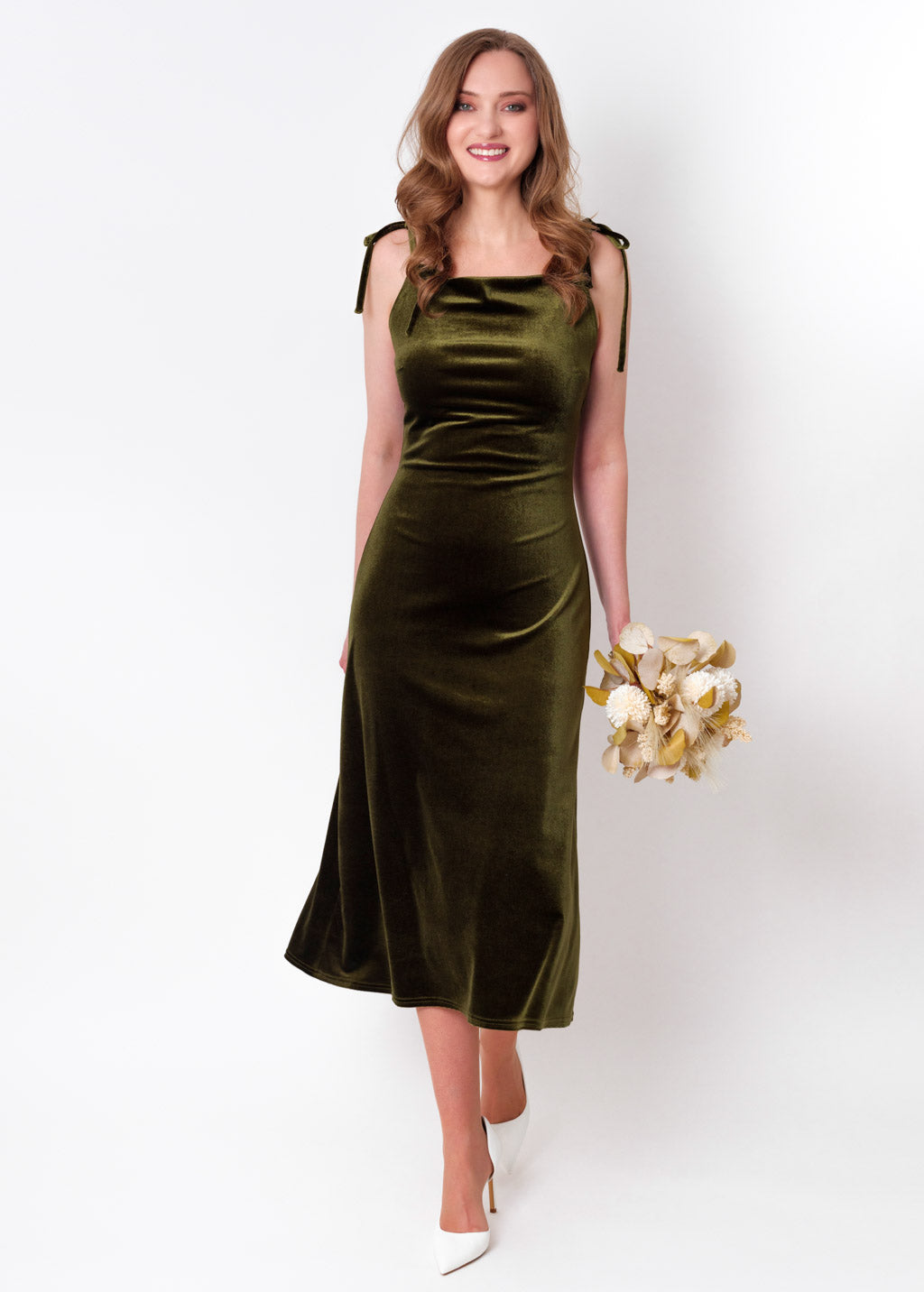 Olive green slip velvet bodycon dress