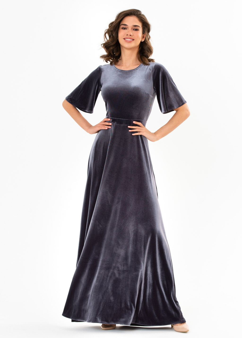 Charcoal velvet long dress