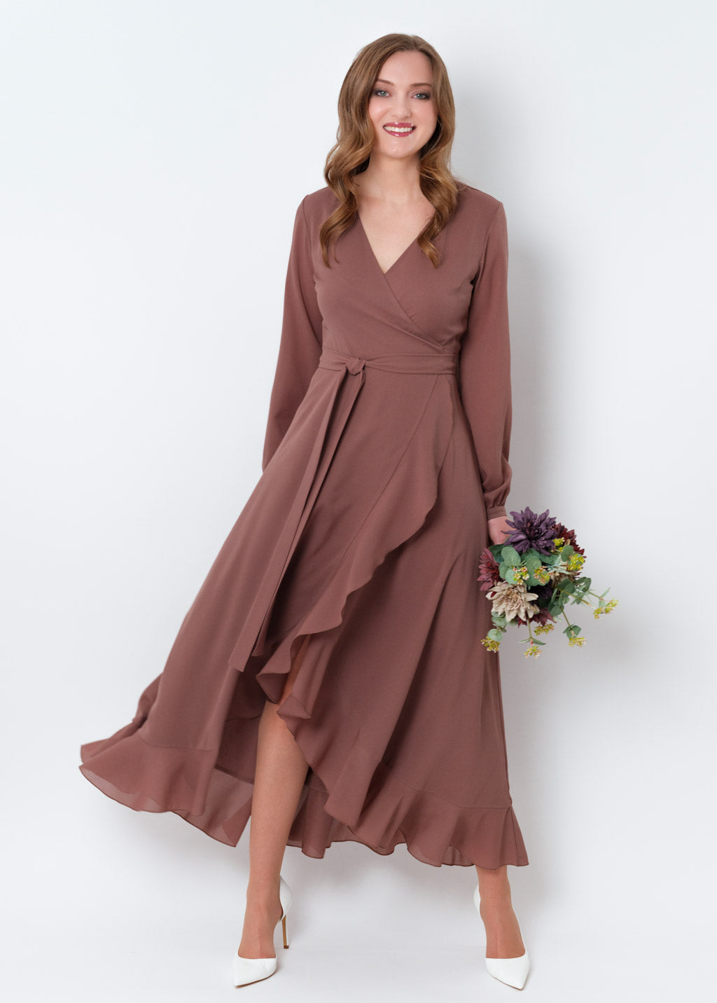Cappuccino chiffon wrap dress