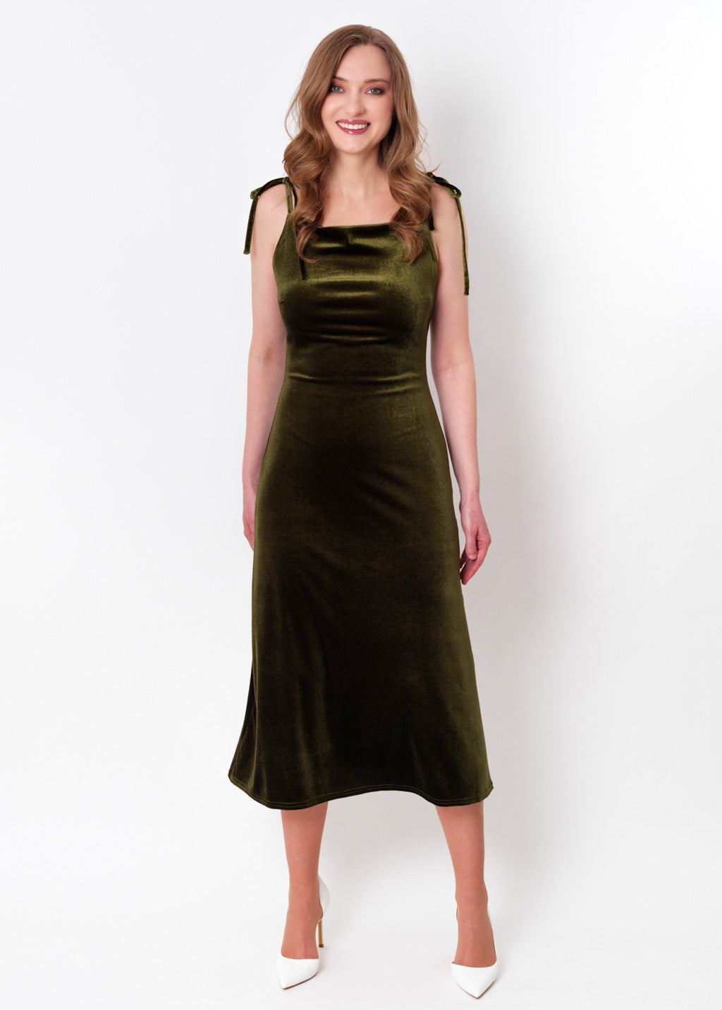 Olive green slip velvet bodycon dress