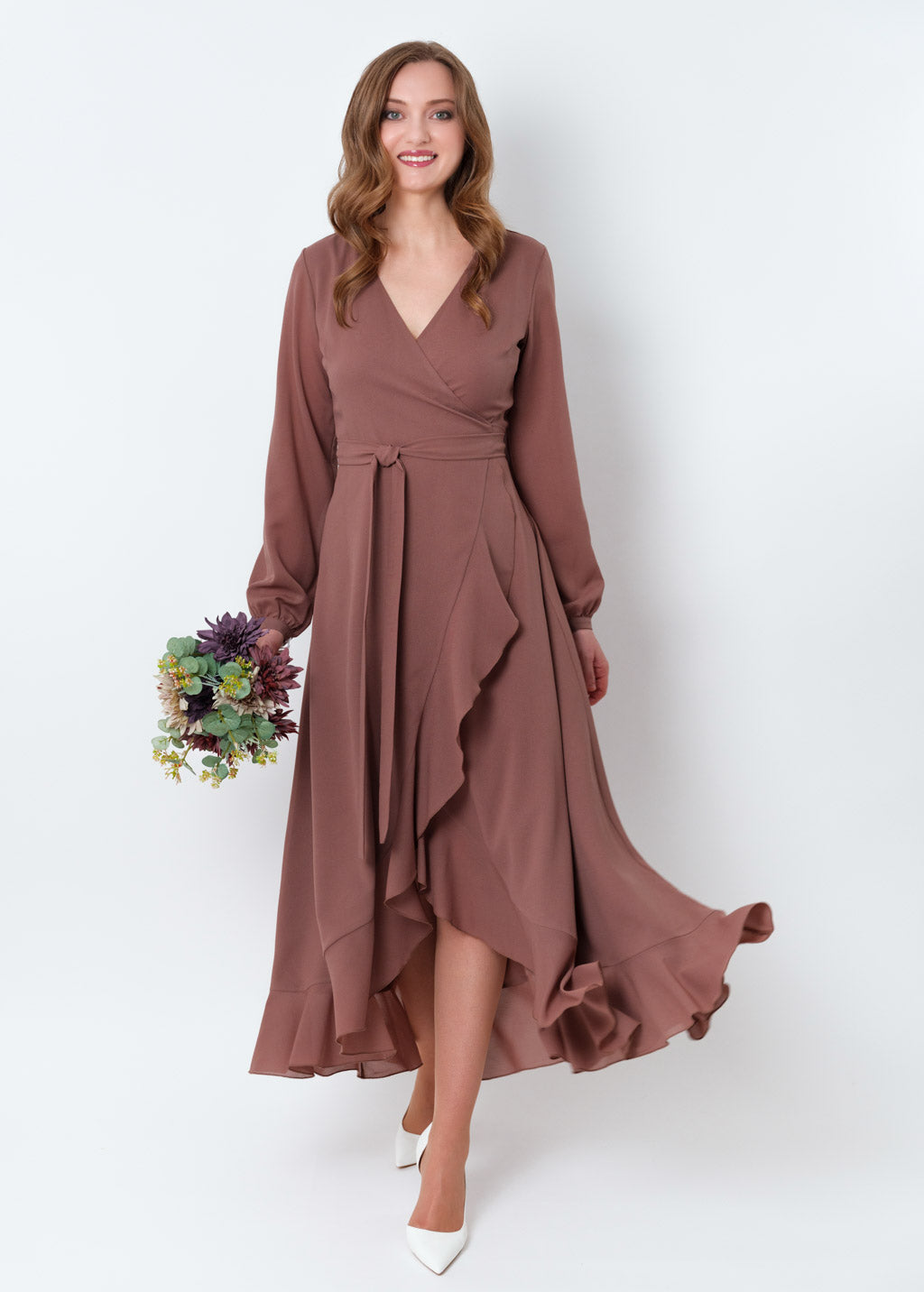 Cappuccino chiffon wrap dress