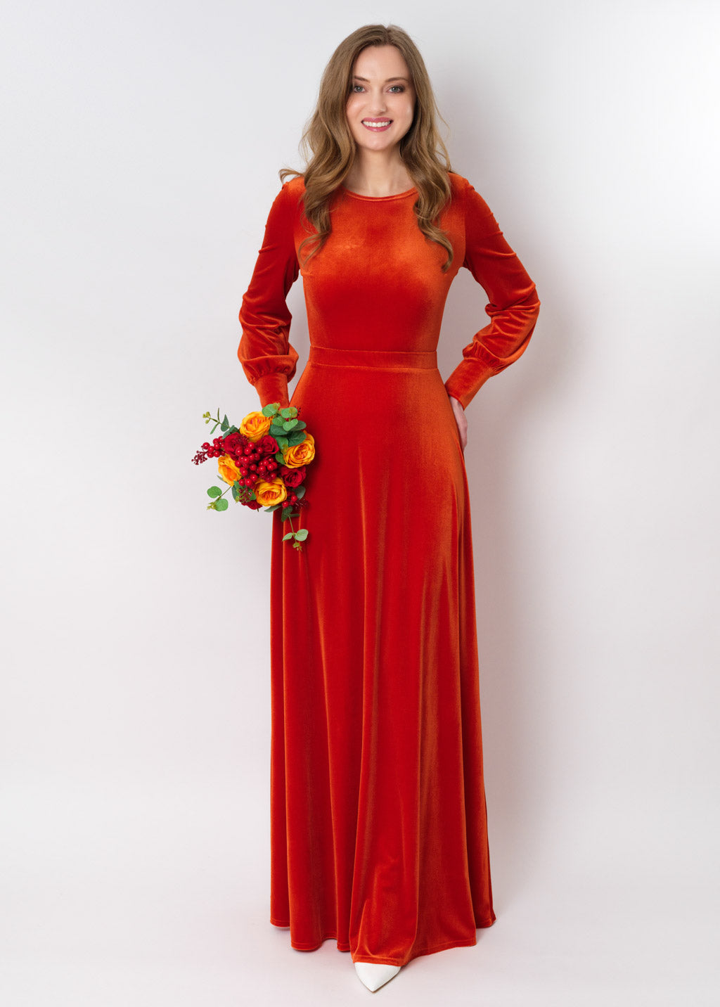 Rust orange velvet long dress