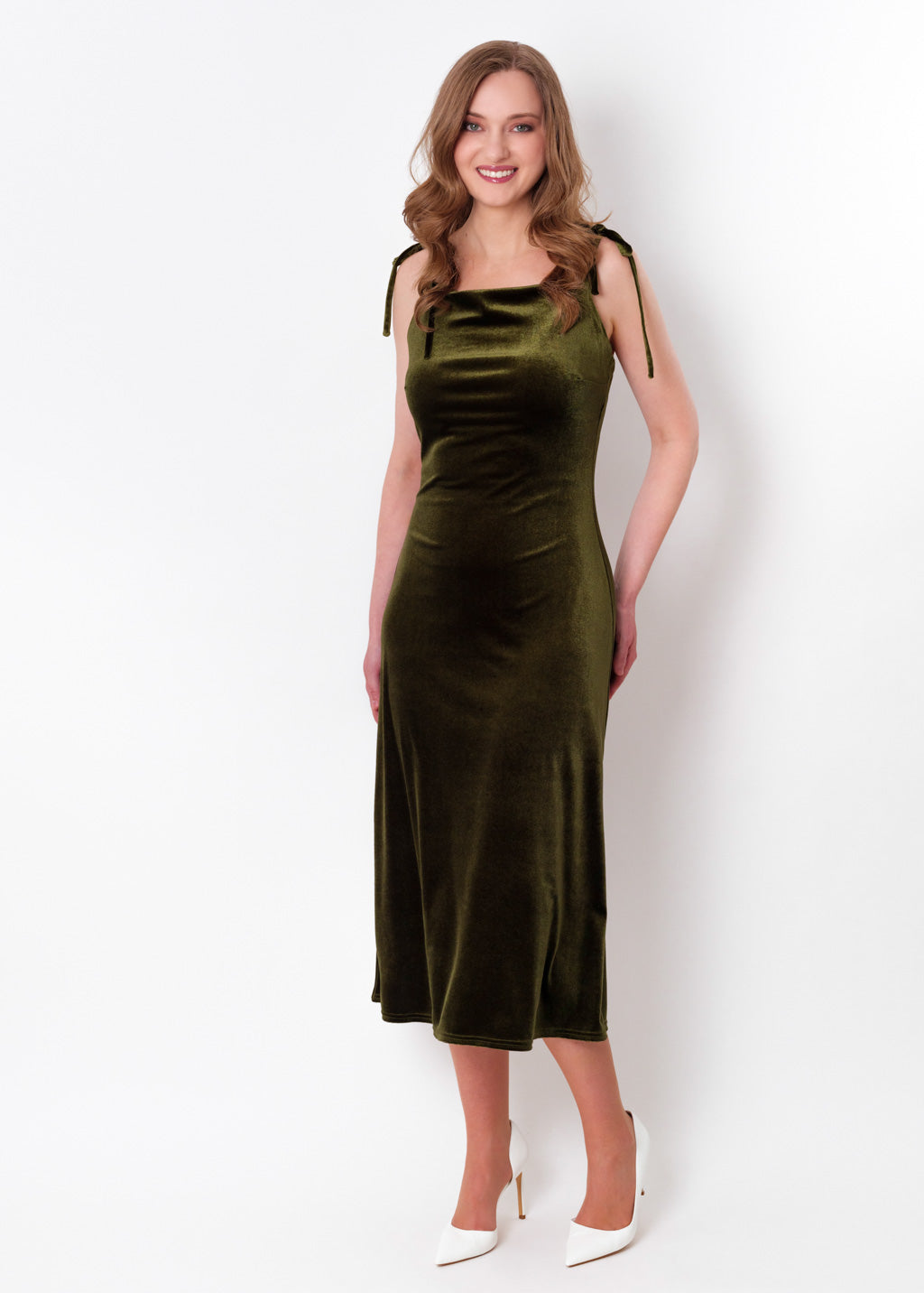Olive green slip velvet bodycon dress