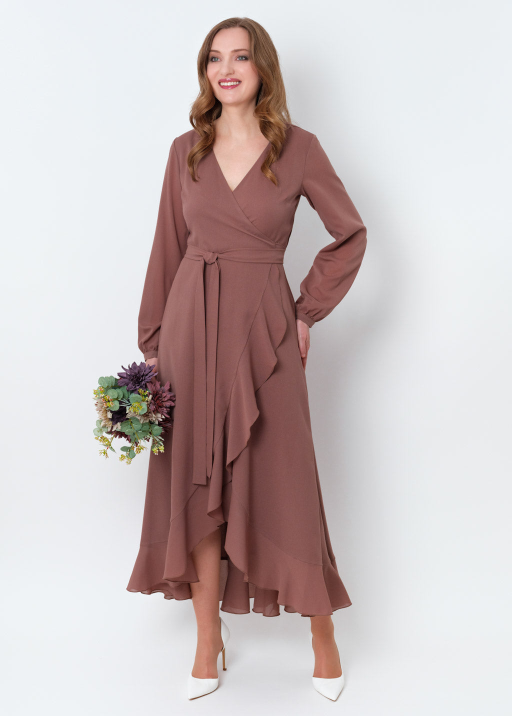 Cappuccino chiffon wrap dress