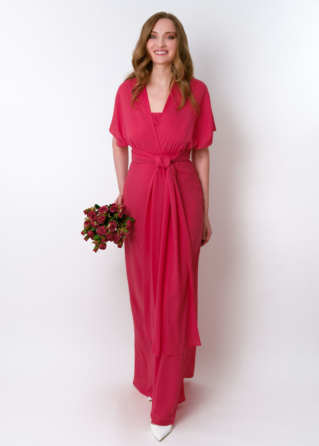 Coral pink chiffon infinity long dress