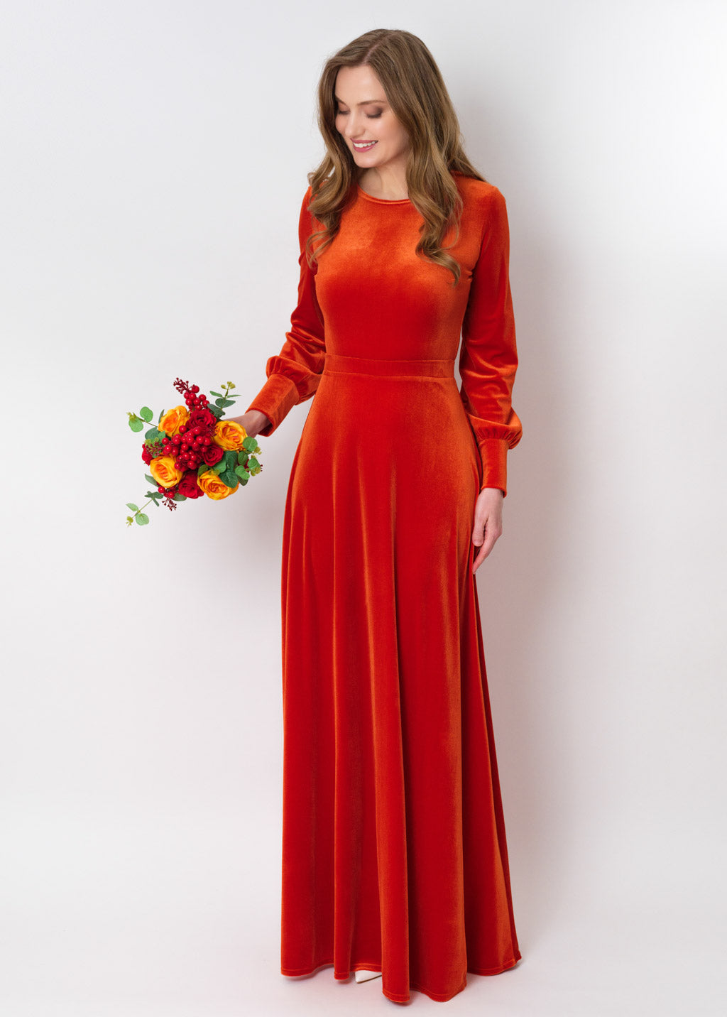 Rust orange velvet long dress