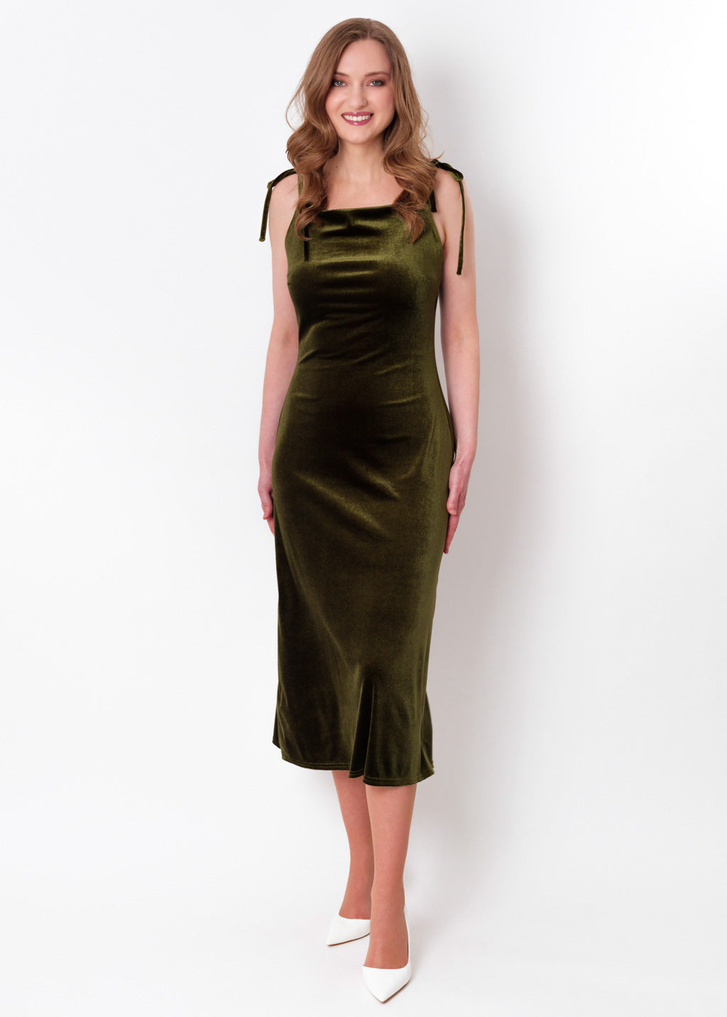 Olive green slip velvet bodycon dress