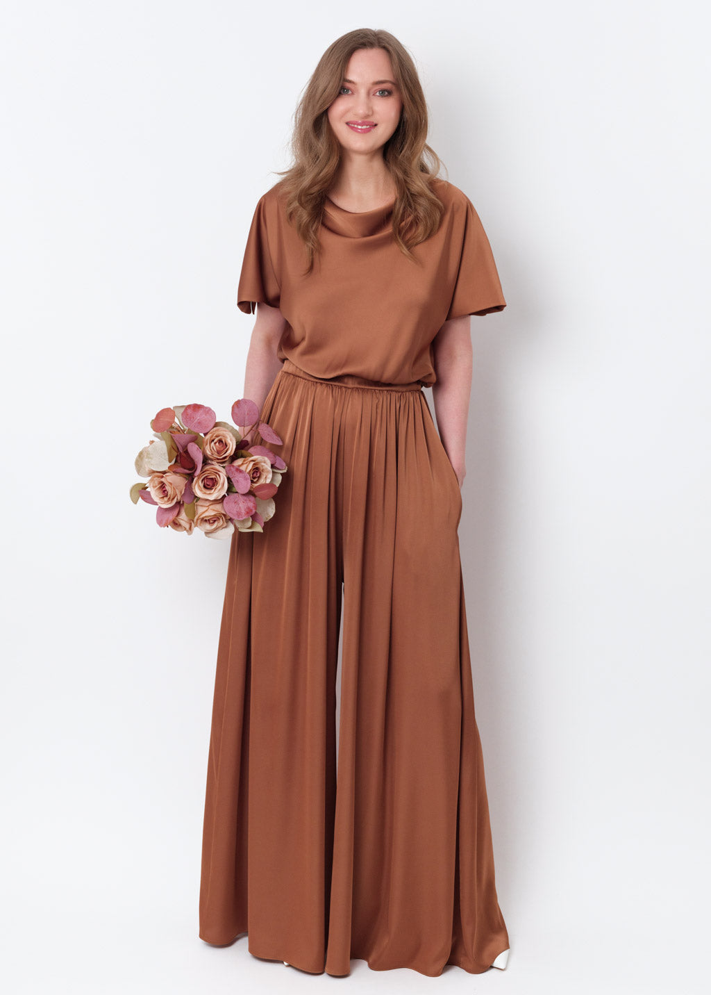 Copper gold silk jumpsuit