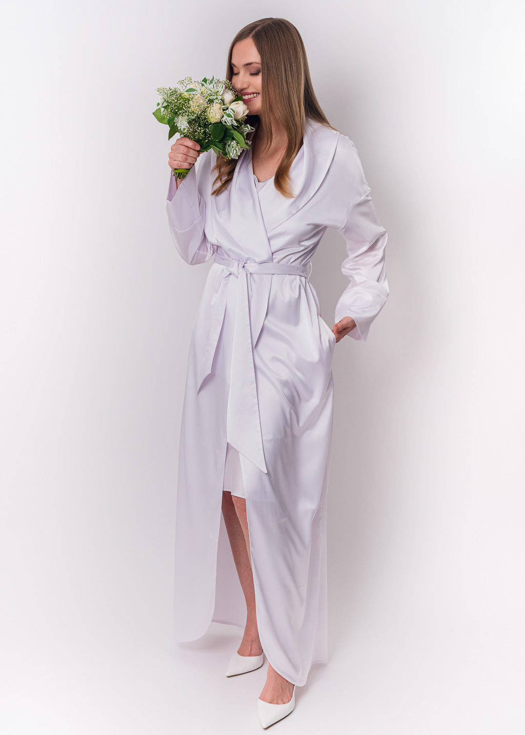 White long silk robe