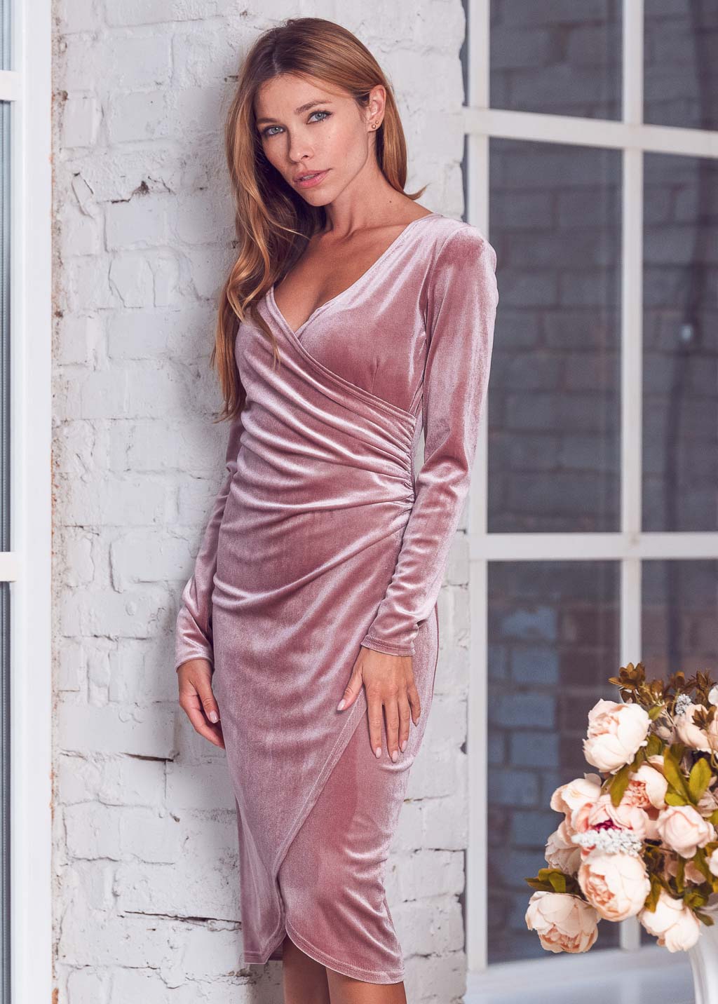 Mauve wrap bodycon dress