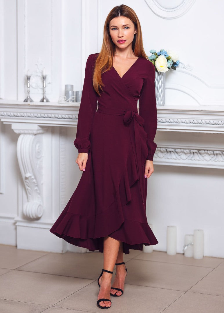 Dark burgundy wrap dress