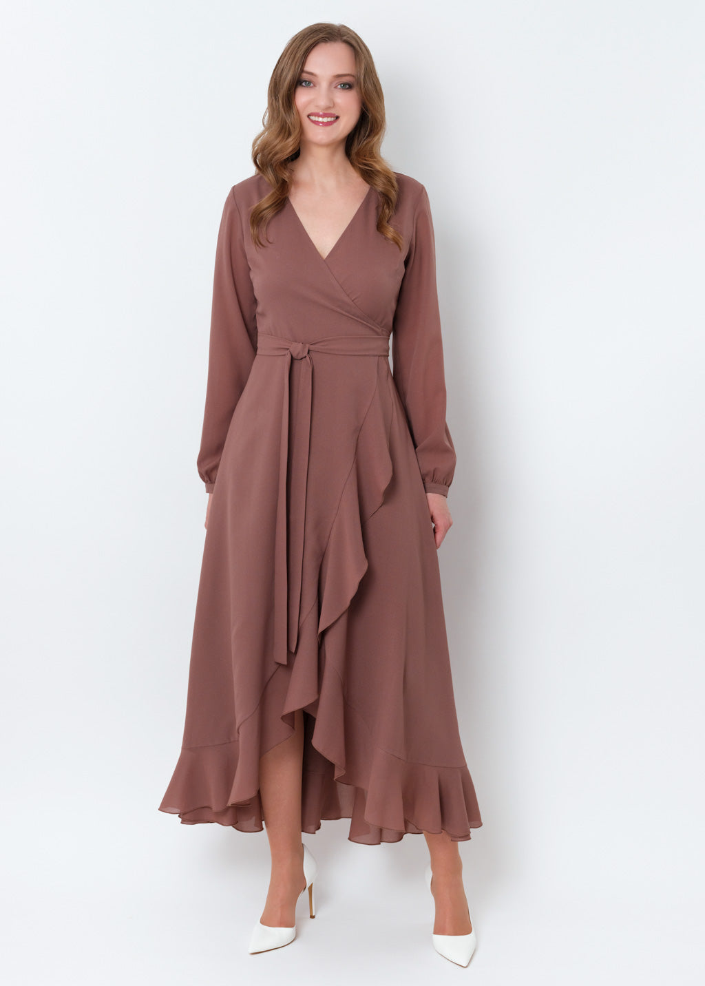 Cappuccino chiffon wrap dress