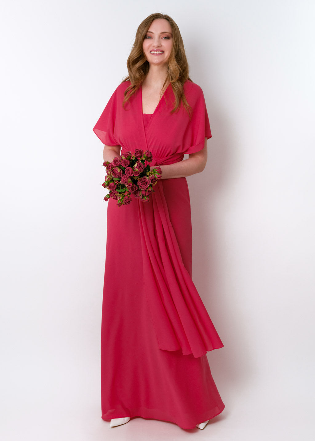 Coral pink chiffon infinity long dress