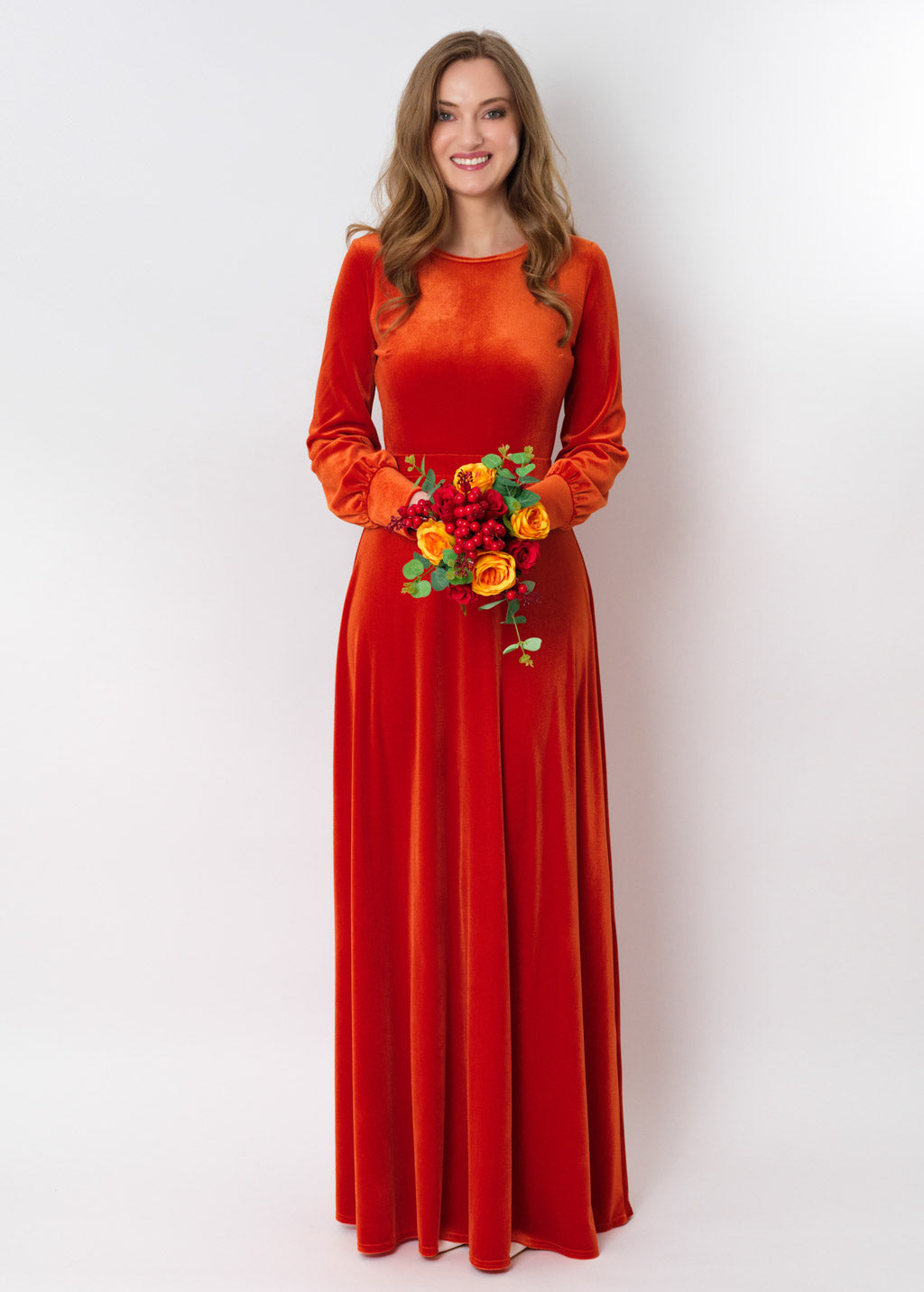 Rust orange velvet long dress