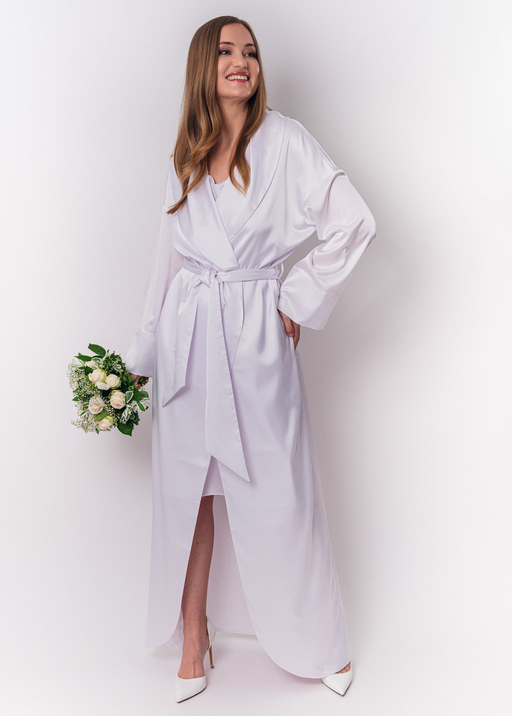 White long silk robe