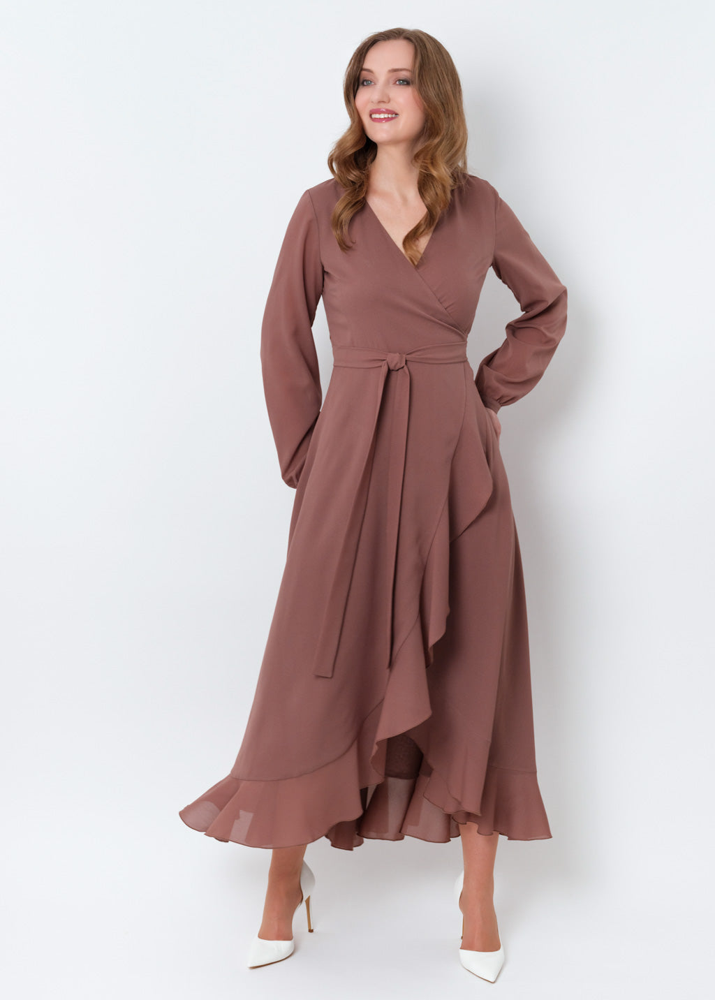 Cappuccino chiffon wrap dress