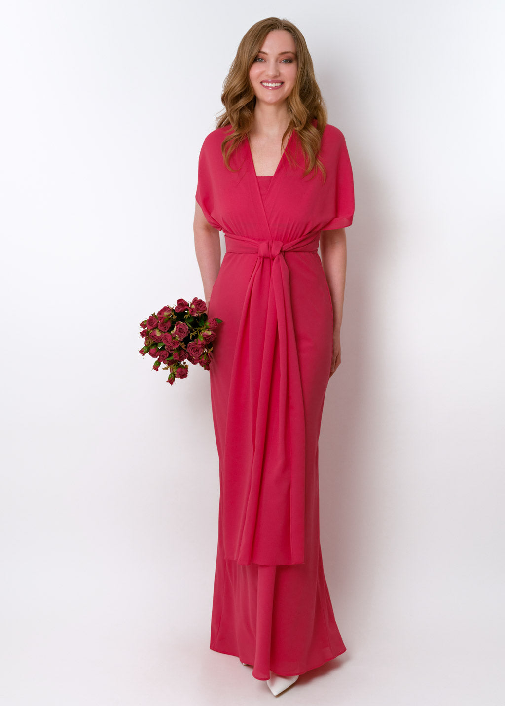 Coral pink chiffon infinity long dress