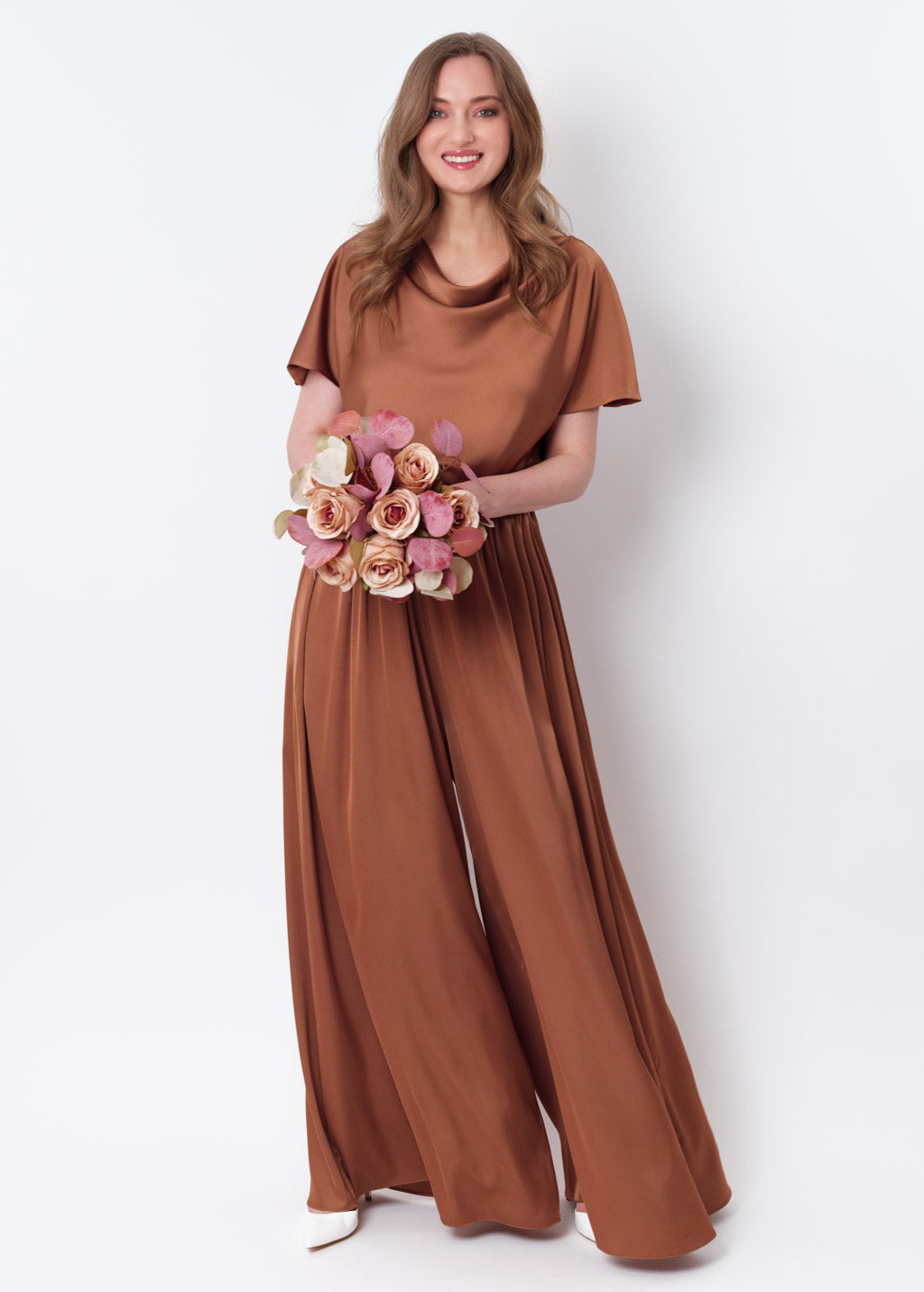Copper gold silk jumpsuit