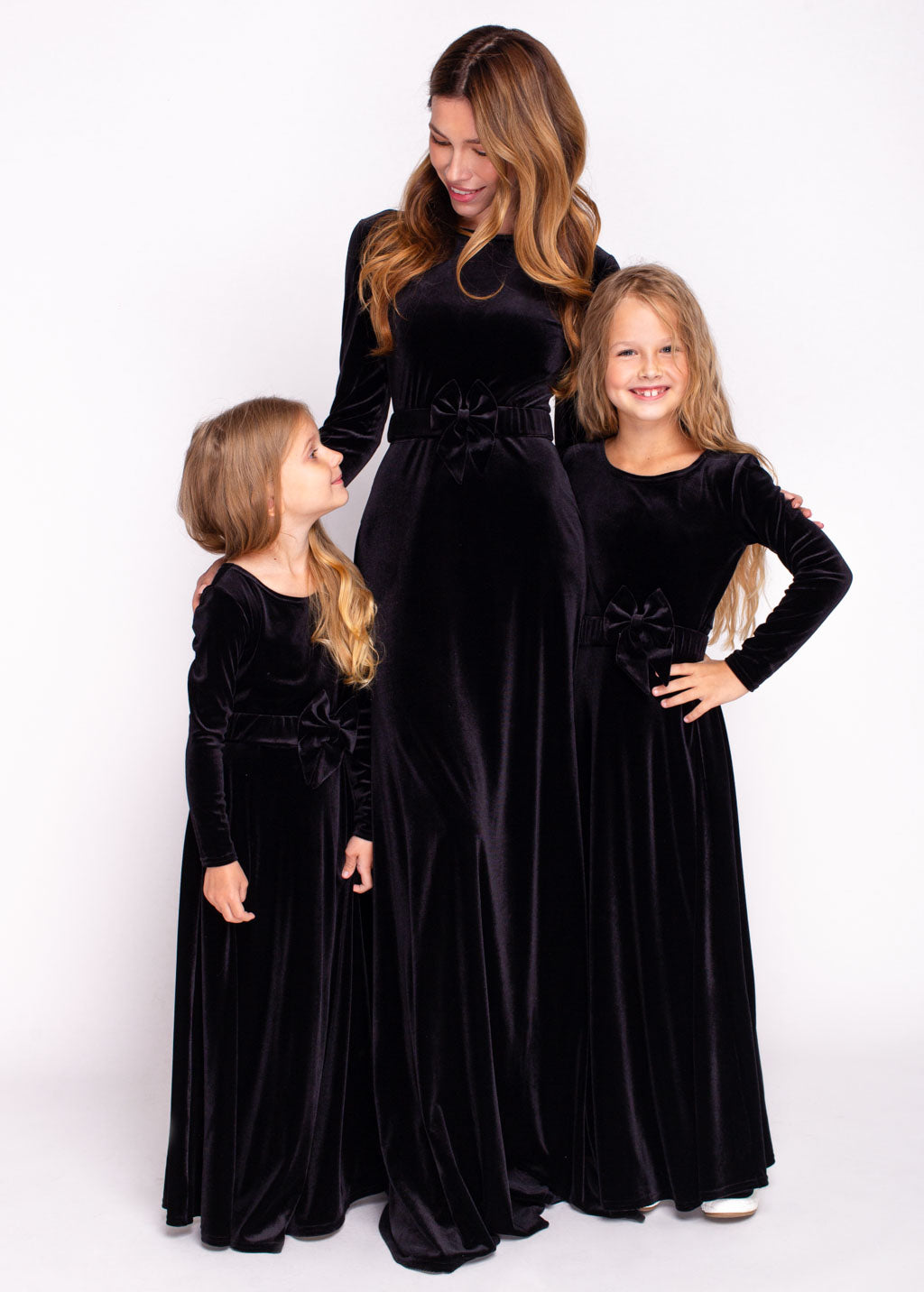 Mommy and me black long velvet adult dress