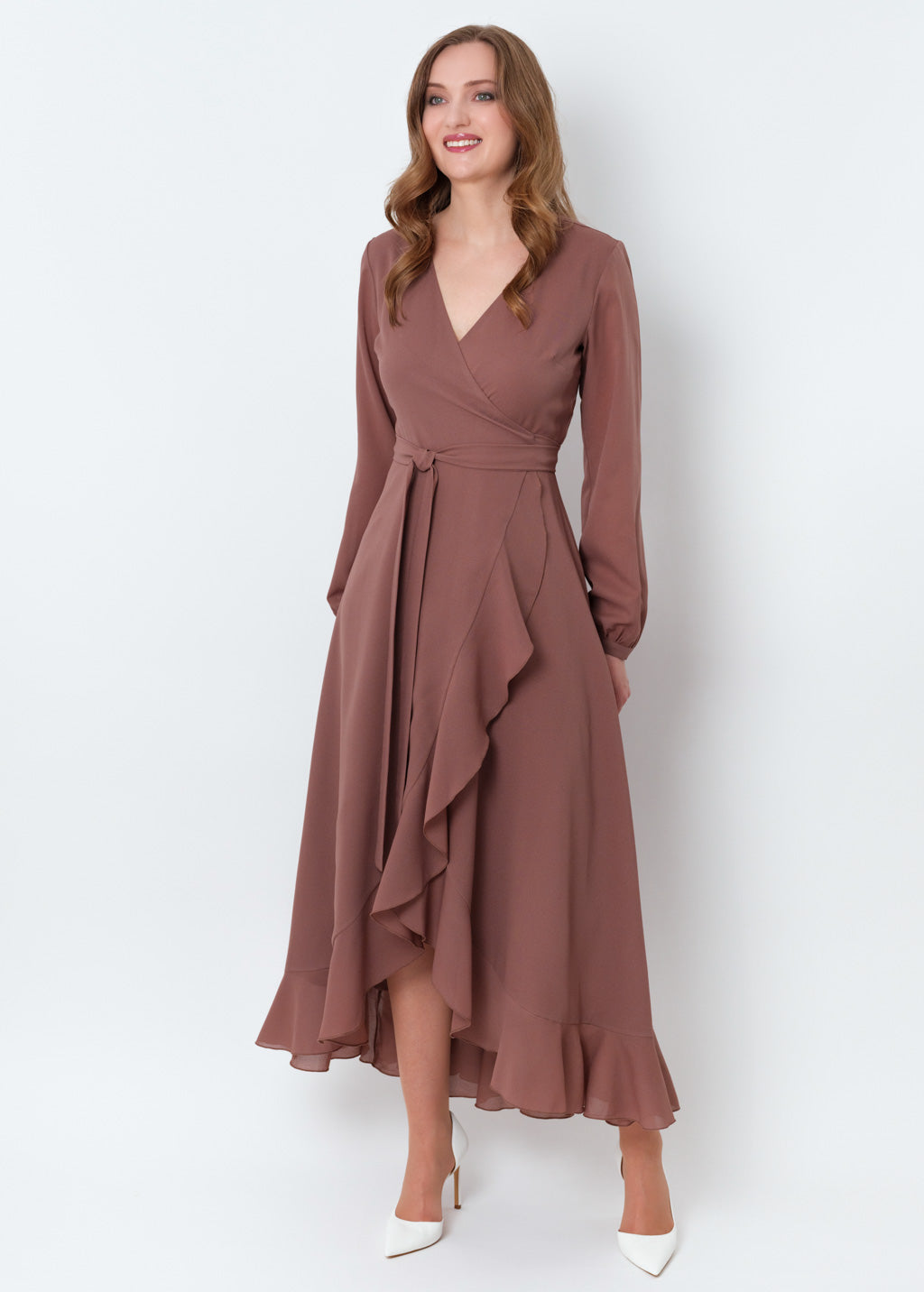 Cappuccino chiffon wrap dress