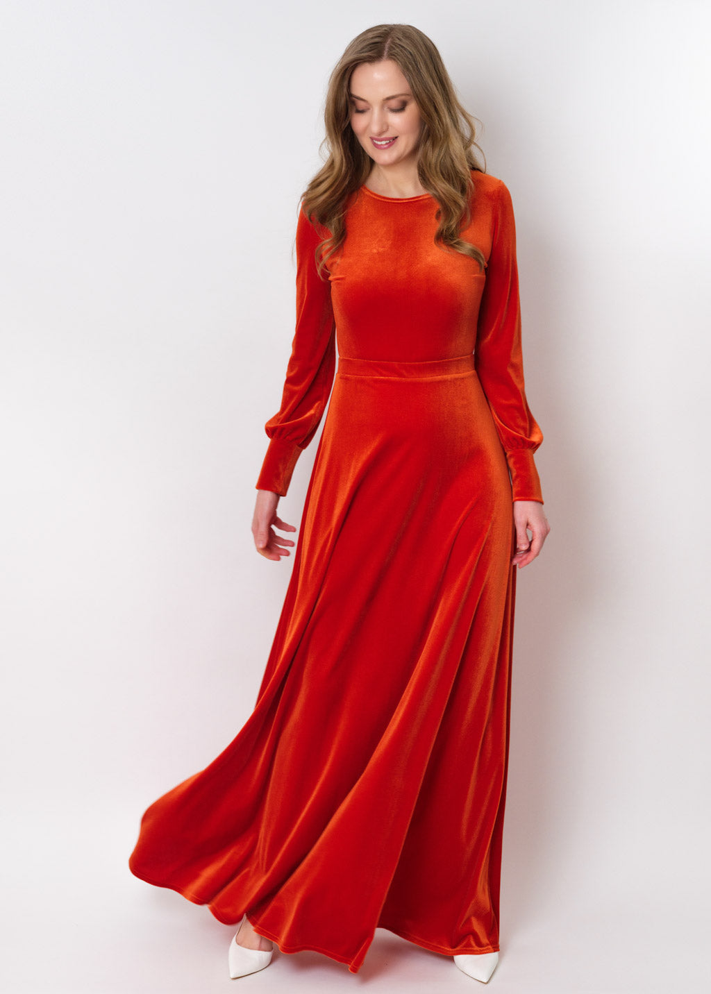 Rust orange velvet long dress