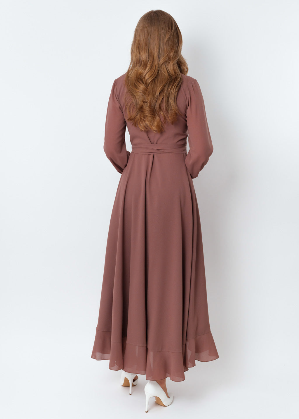 Cappuccino chiffon wrap dress