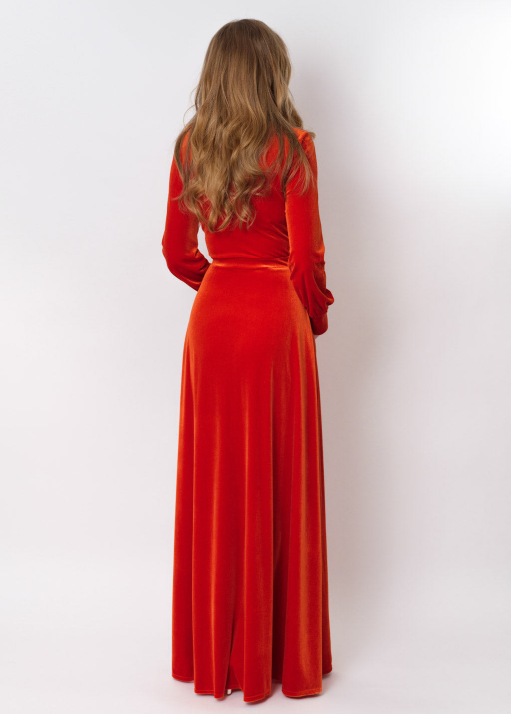 Rust orange velvet long dress