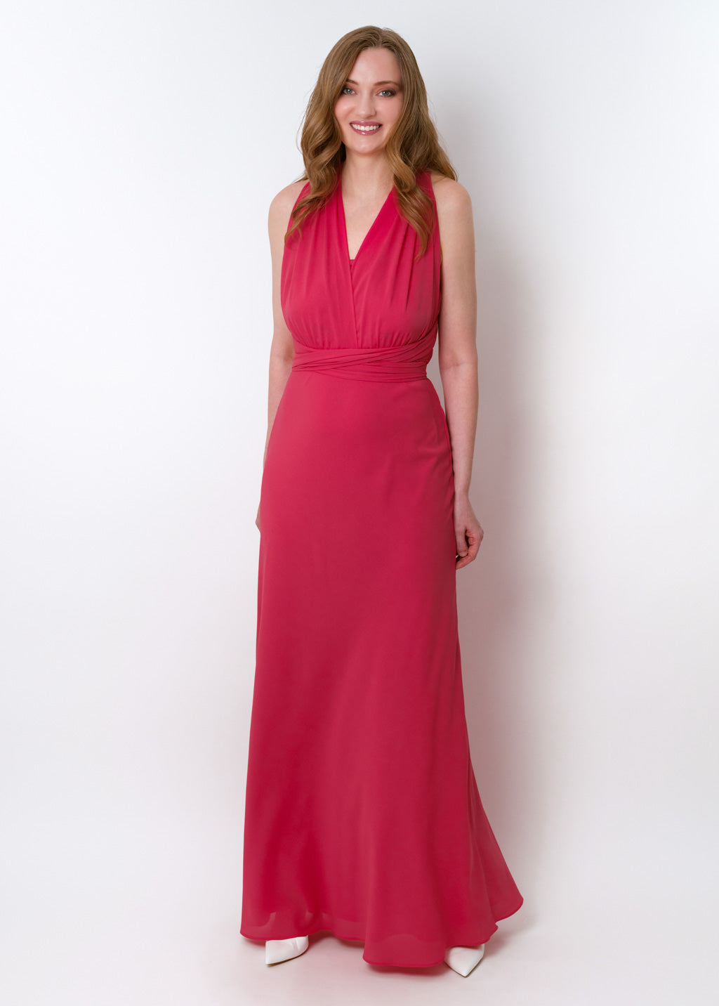 Coral pink chiffon infinity long dress