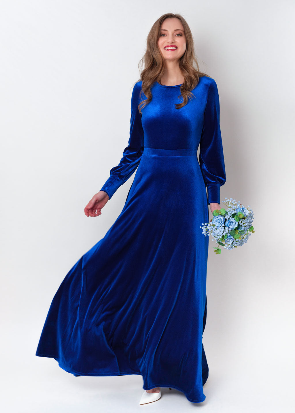 Royal blue velvet long dress