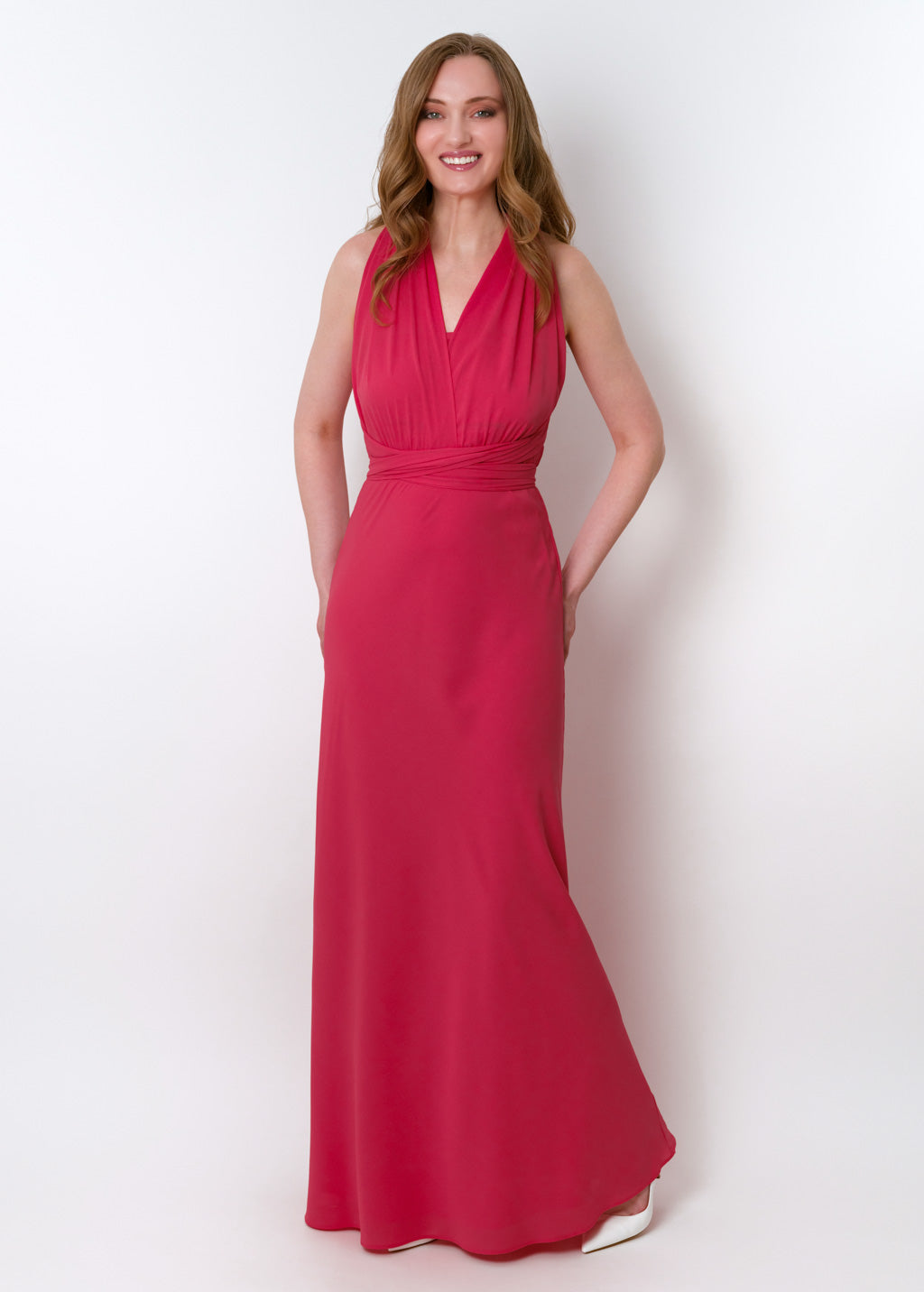 Coral pink chiffon infinity long dress