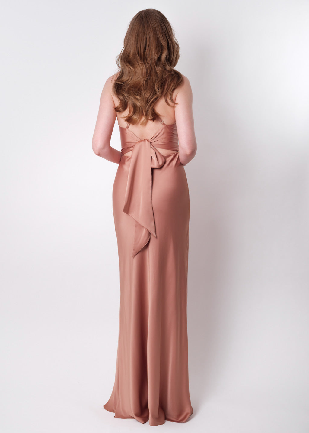 Rose gold silk slip slit dress