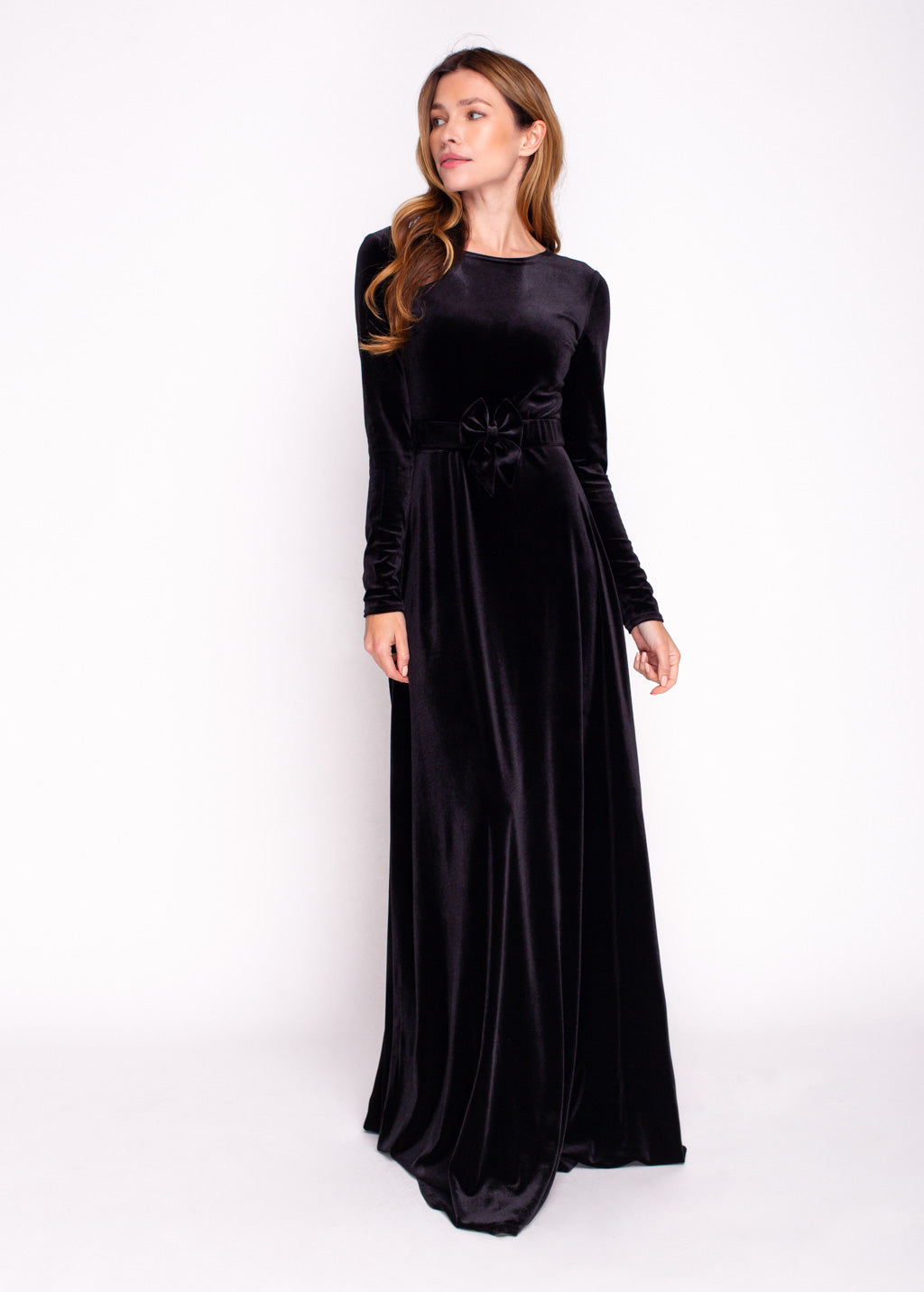 Mommy and me black long velvet adult dress