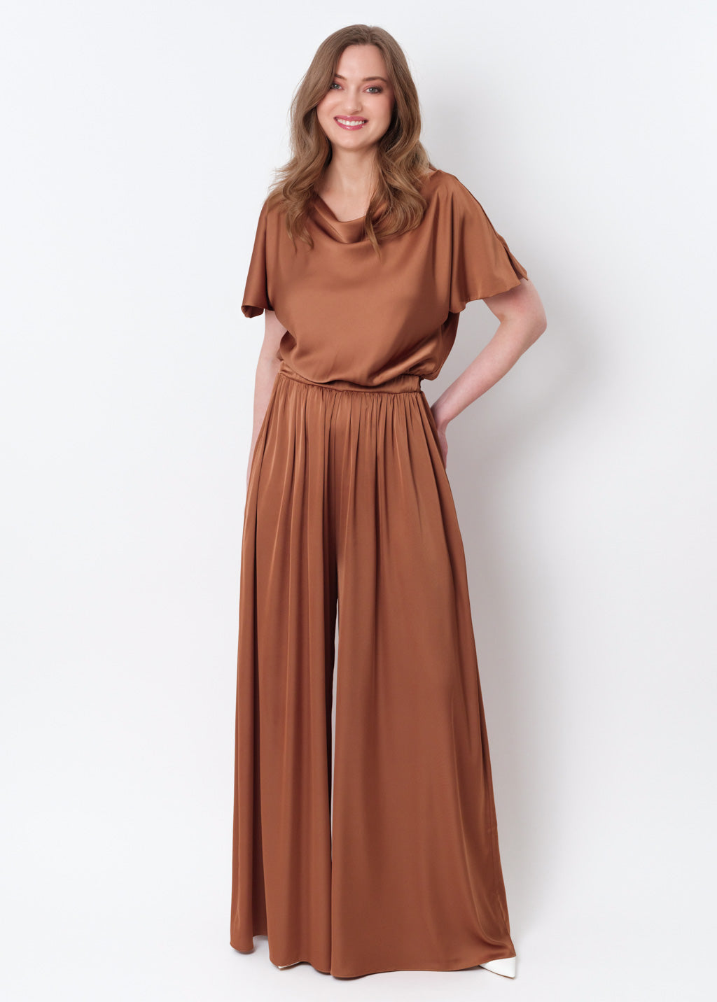 Copper gold silk jumpsuit
