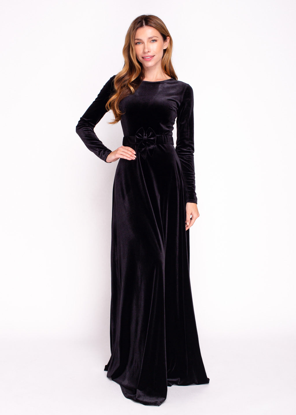 Mommy and me black long velvet adult dress