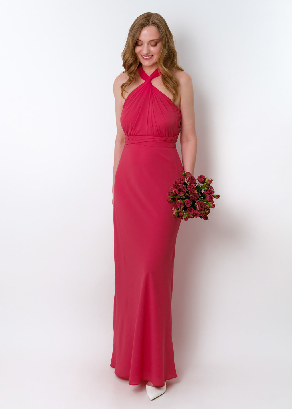 Coral pink chiffon infinity long dress