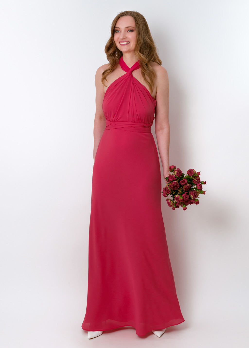 Coral pink chiffon infinity long dress