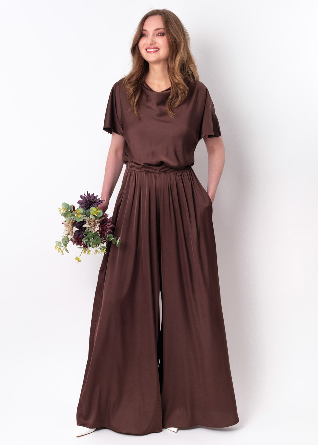 Choсolate brown silk jumpsuit