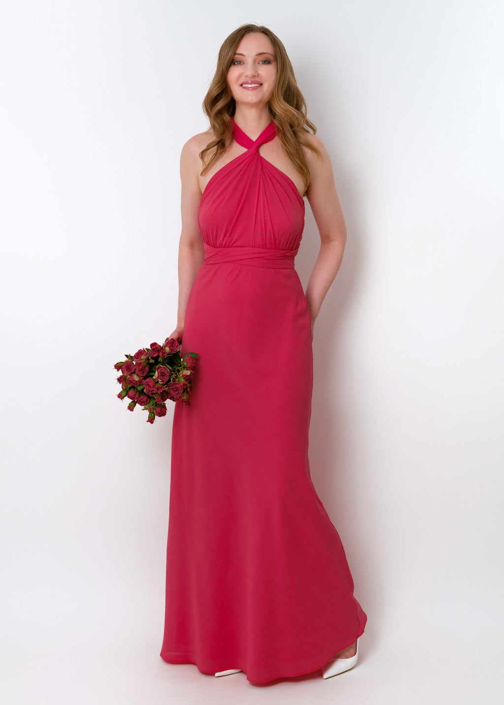 Coral pink chiffon infinity long dress