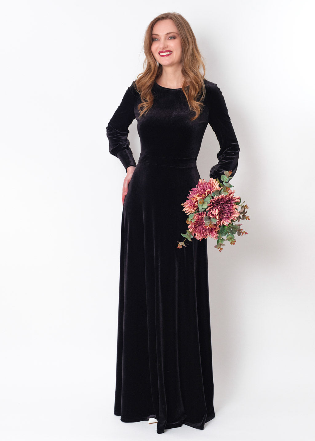 Black velvet long dress