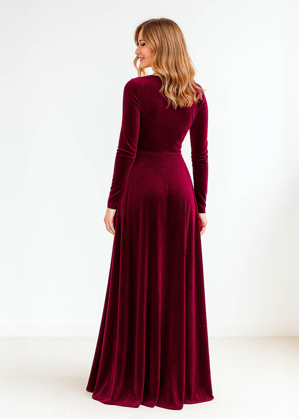Burgundy bridesmaids velvet dress