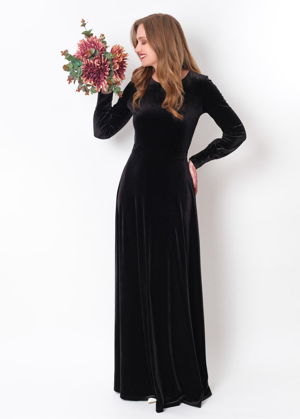 Black velvet long dress