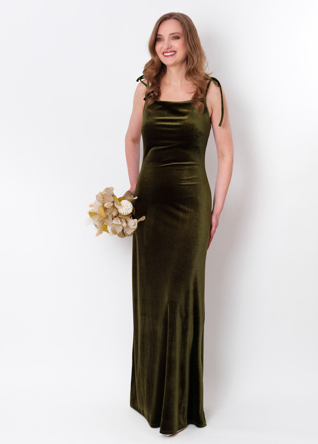 Olive green slip velvet bodycon long dress