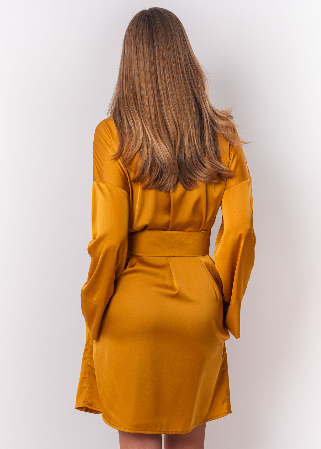 Gold silk robe with pockets